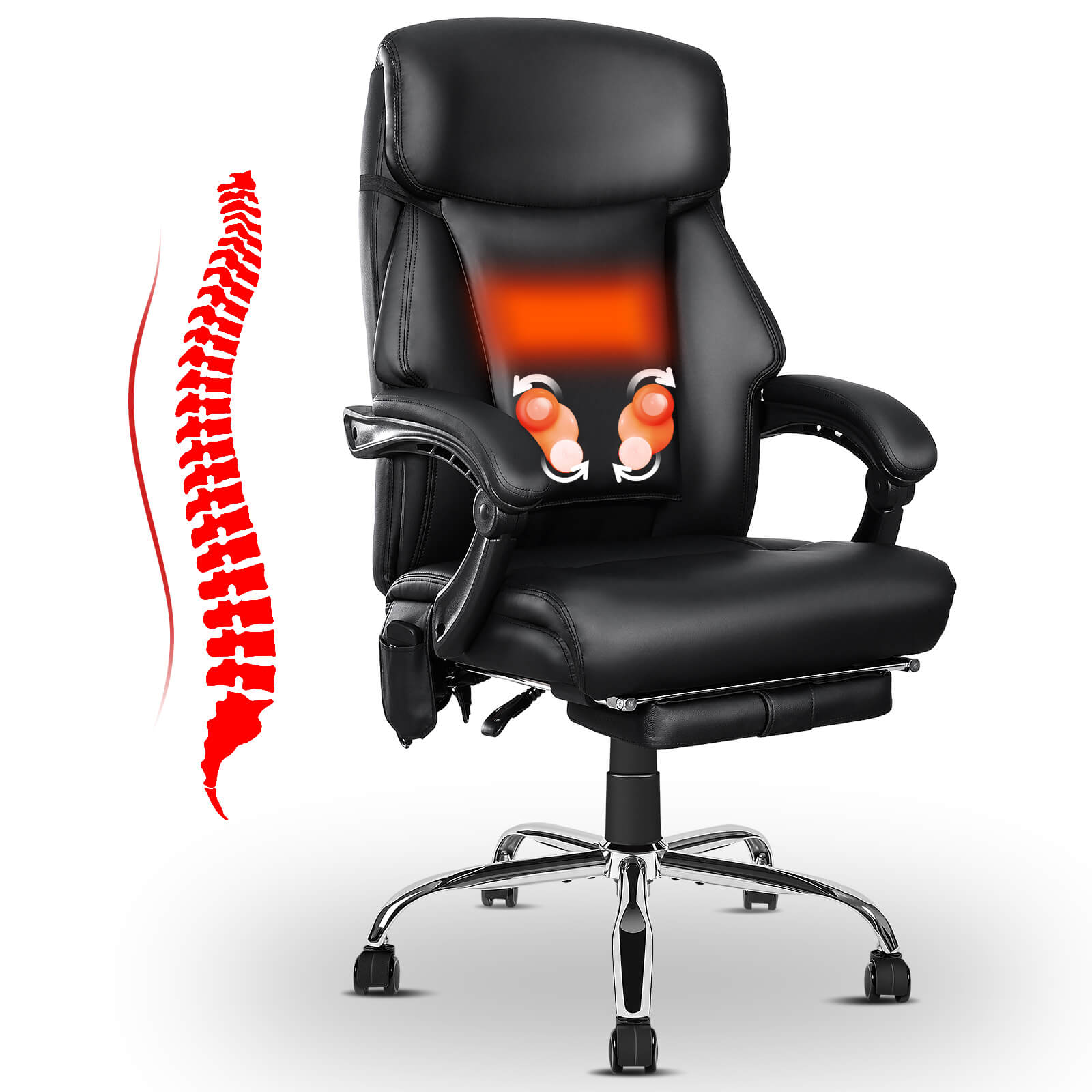 Kneading Massage Office Chair with Heating, 90-135 Reclining Backrest, Black Kneading Massage Office Chair with Heating, 90-135 Reclining Backrest, Black