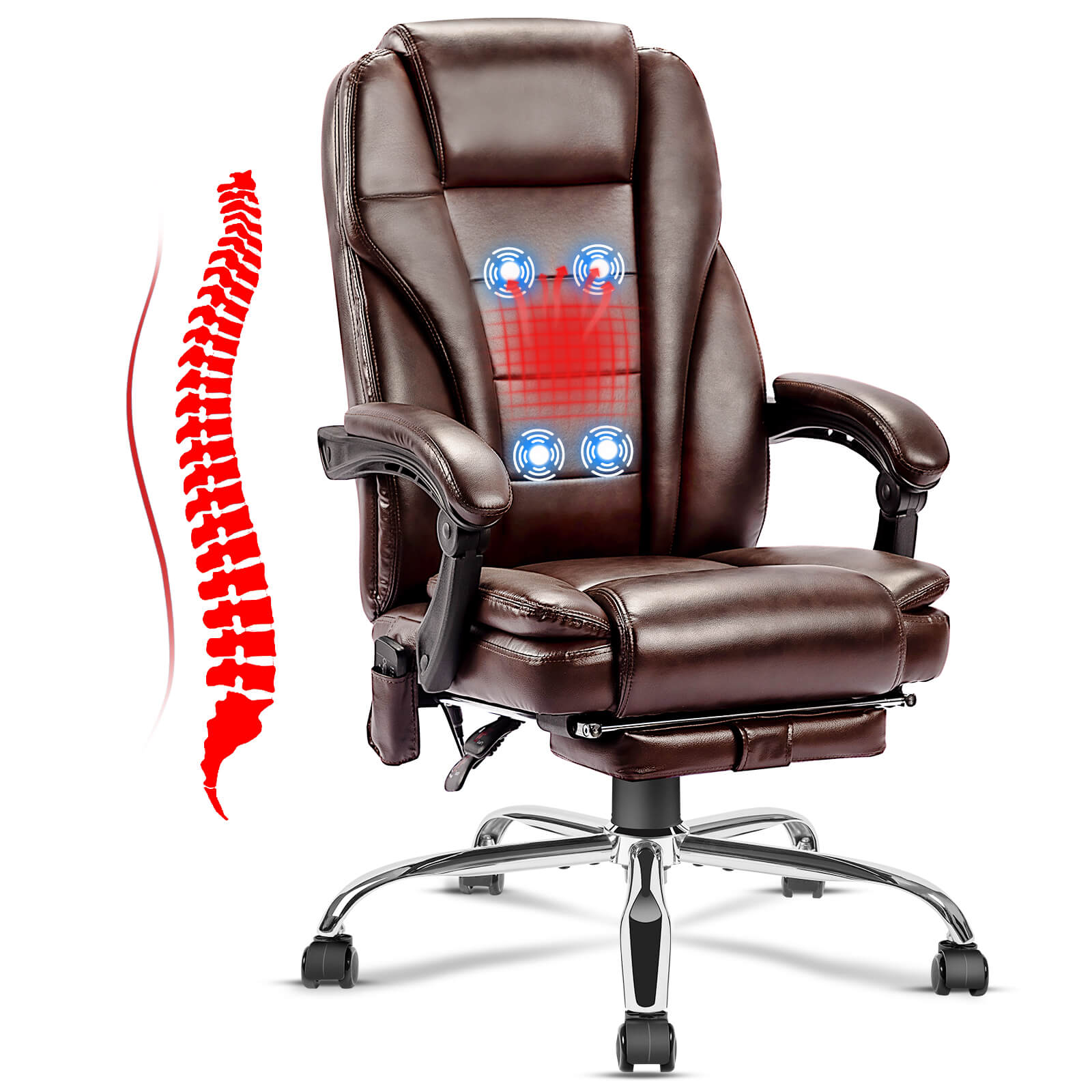Ergonomic Office Chair With Massage & Heat - Reclining Executive Chair With Footrest And Vibrating Lumbar Support Office Chair With Leg Rest Ergonomic Office Chair With Massage & Heat - Reclining Executive Chair With Footrest And Vibrating Lumbar Support Office Chair With Leg Rest