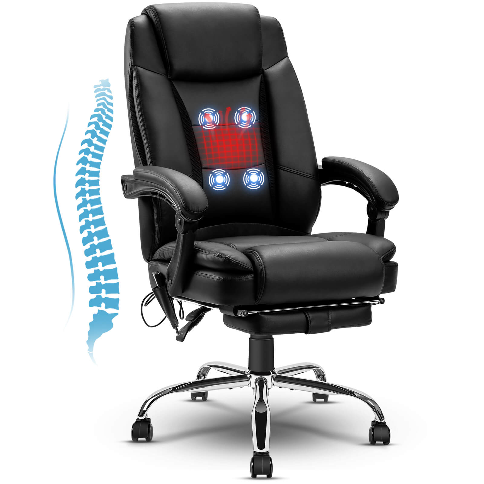 Massage Reclining Office Chair with Footrest, High Back Computer Home Desk  Ergonomic Executive Office Chair with Armrests, Adjustable Height/Tilt
