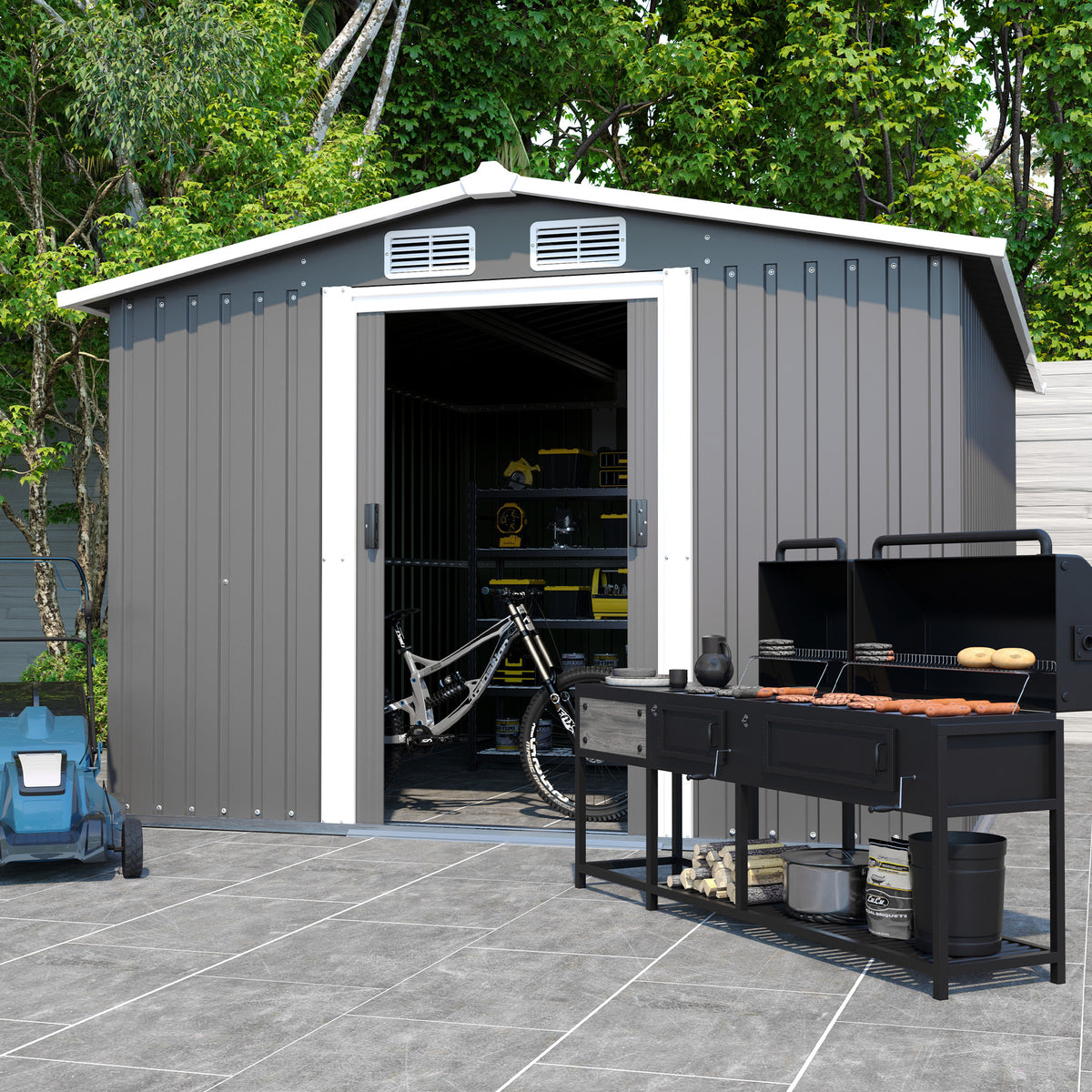 10FT x 8FT Metal Outdoor Storage Shed with Lockable Door