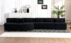 143.7" Upholstered Sofa Free-combined Sofa Couch with Two Chaise Lounge and Five Back Pillows for Living Room, Black