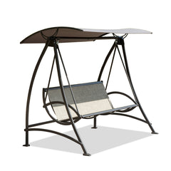 3-Seat Outdoor Porch Swing with Adjustable Canopy and Durable Steel Frame