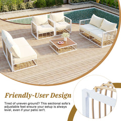 7-Piece Metal Patio Sectional Sofa Set with Thick Cushions and Coffee Table for Indoor Outdoor, White