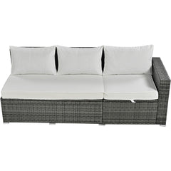 Outdoor 6-Piece All Weather PE Rattan Sofa Set with Adjustable Seat, Storage Box, Removable Covers and Tempered Glass Top Table, Beige
