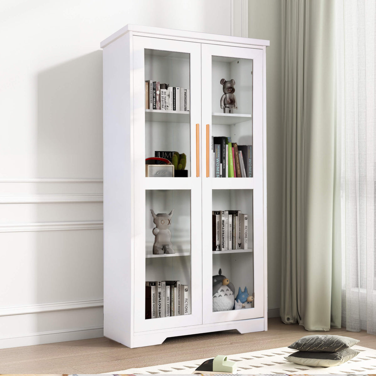 67” Tall Storage Cabinet Display Cabinet with Tempered Glass Doors,  Adjustable Shelves, Curio Cabinet, Bookshelves, Bookcase