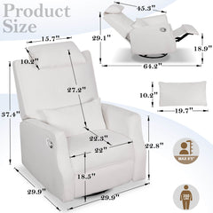 Swivel Rocker Recliner Chair Chenille Upholstered Accent Glider Rocker Recliner with Headrest and Lumbar Support Pillow