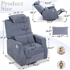 Swivel Rocker Recliner Chair Chenille Upholstered Accent Glider Rocker Recliner with Headrest and Lumbar Support Pillow for Nursery Living Room Bedroom