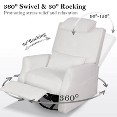 Swivel Rocker Recliner Chair Chenille Upholstered Accent Glider Rocker Recliner with Headrest and Lumbar Support Pillow