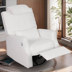 Swivel Rocker Recliner Chair Chenille Upholstered Accent Glider Rocker Recliner with Headrest and Lumbar Support Pillow