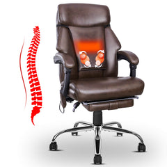Kneading Massage Office Chair with Heating, Infinite Reclining Backrest, Retractable Footrest & Back Cushion, Brown