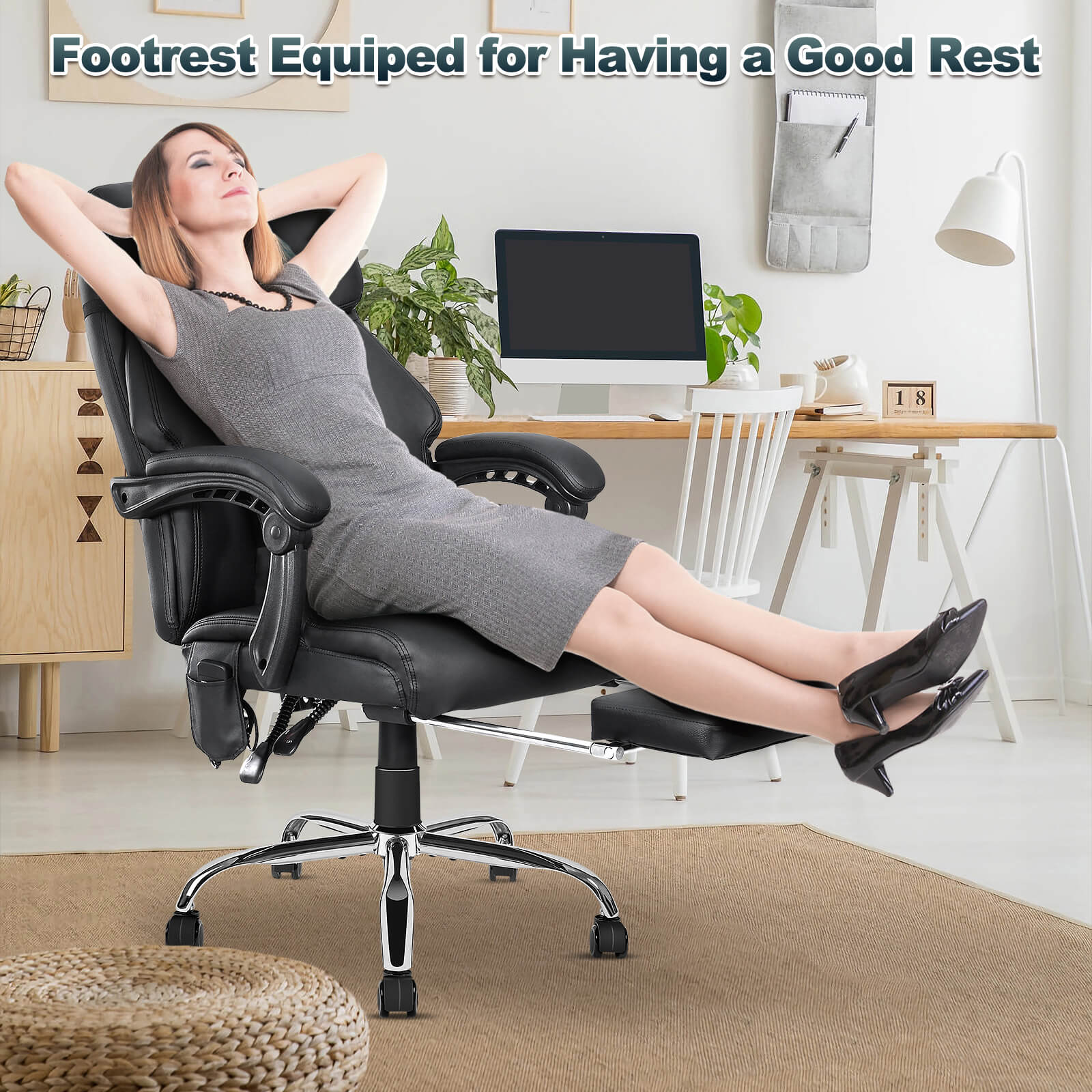 NOBLEMOOD Black Heated Office Chair w/ 4 Points Massage, Lumbar