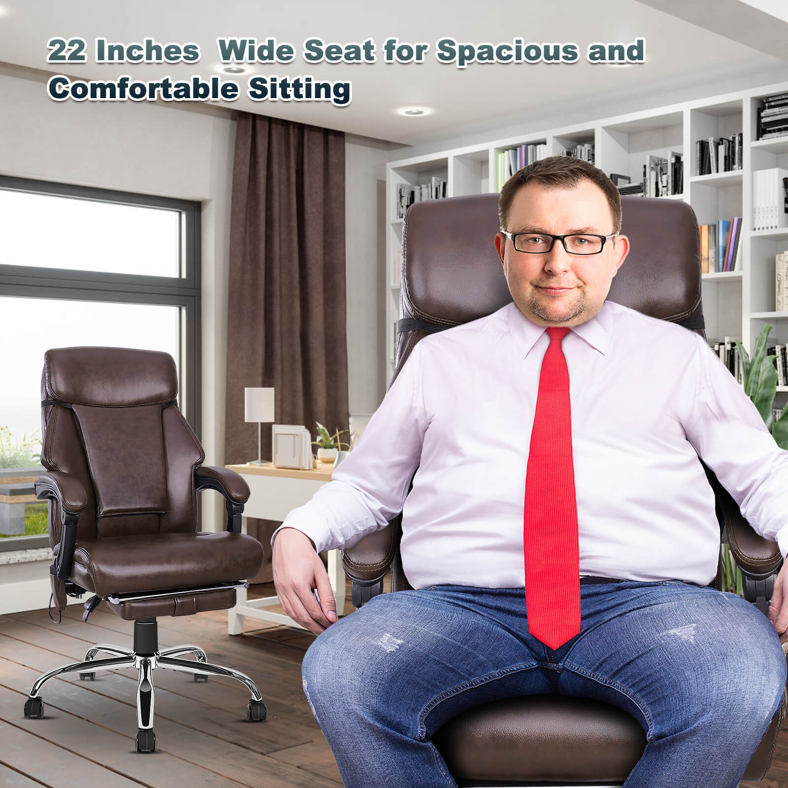 Kneading Massage Office Chair with Heating, Reclining Backrest