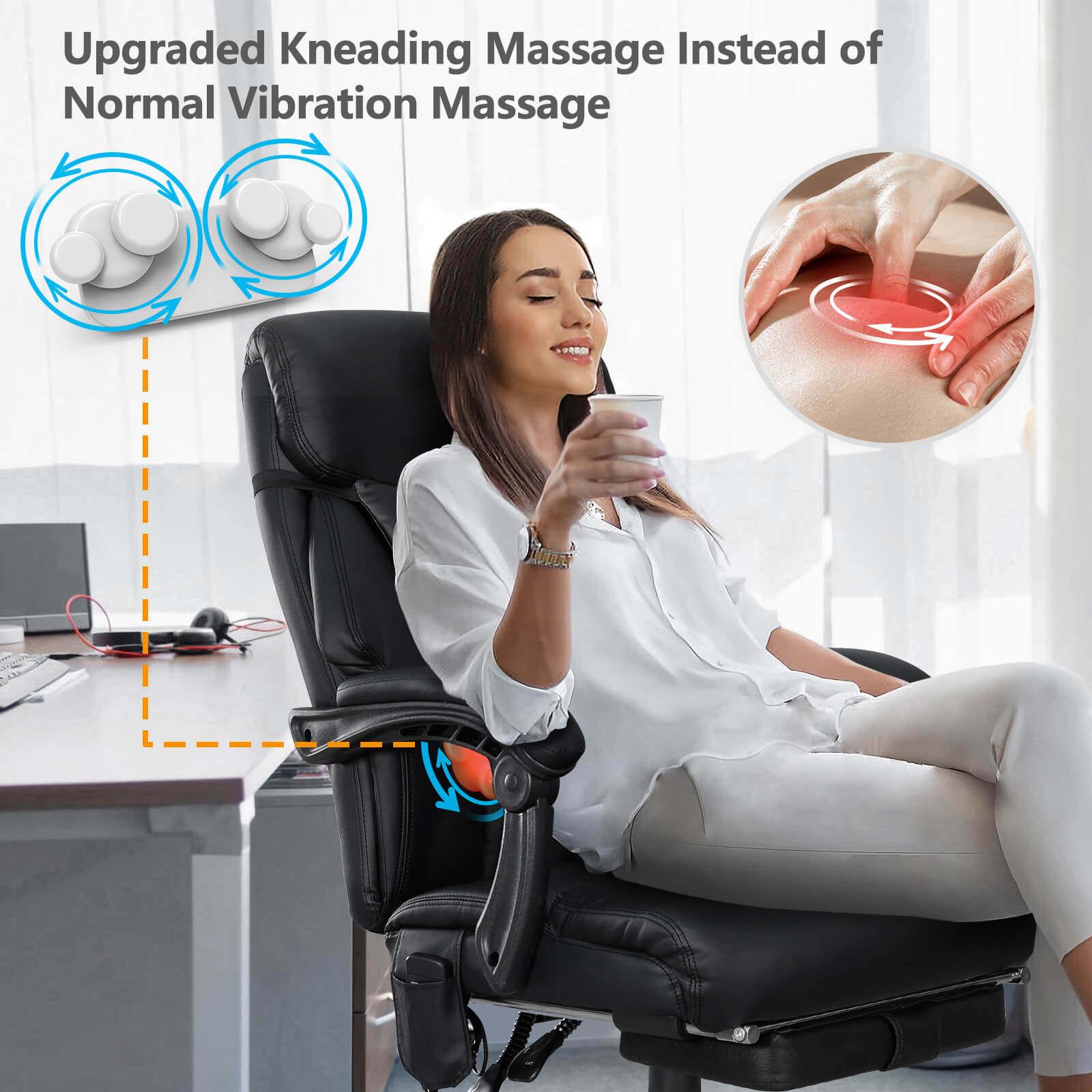 Kneading Massage Office Chair with Heating, 90-135 Reclining Backrest, Black Kneading Massage Office Chair with Heating, 90-135 Reclining Backrest, Black