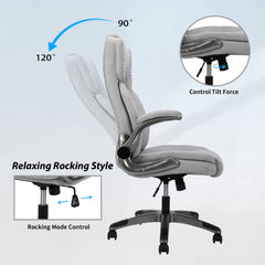 Fabric Office Chair Home Desk Chair with Flip-up Armrests, 360° Swivel Wheels, Adjustable Height