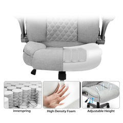 Fabric Office Chair Home Desk Chair with Flip-up Armrests, 360° Swivel Wheels, Adjustable Height