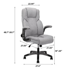 Fabric Office Chair Home Desk Chair with Flip-up Armrests, 360° Swivel Wheels, Adjustable Height