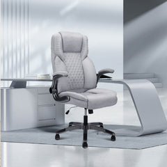 Fabric Office Chair Home Desk Chair with Flip-up Armrests, 360° Swivel Wheels, Adjustable Height
