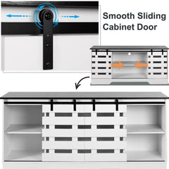 Farmhouse TV Stand for Televisions up to 65", Mid Century Television Console Table with 2 Storage Cabinets, Sliding Doors White