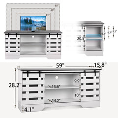 Farmhouse TV Stand for Televisions up to 65", Mid Century Television Console Table with 2 Storage Cabinets, Sliding Doors White