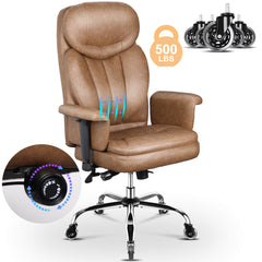 500lbs Big and Tall Office Chair for Heavy People, Heavy Duty Ergonomic Office Chair with Adjustable Lumbar Support and Wide Seat, Brown