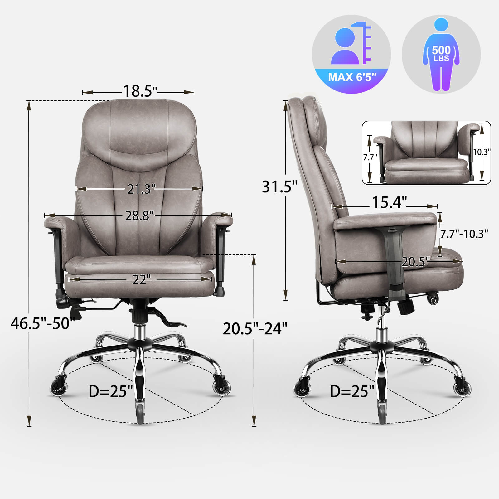 thumbnail image 2 of VITESSE 500lbs Heavy Duty Office Chair – Big & Tall Ergonomic Chair With Lumbar Support, High Back Executive Chair 2 of 4