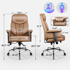 500lbs Big and Tall Office Chair for Heavy People, Heavy Duty Ergonomic Office Chair with Adjustable Lumbar Support and Wide Seat, Brown