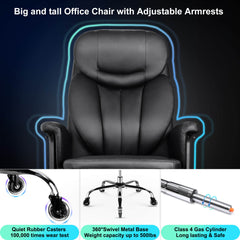 500lbs Big and Tall Office Chair for Heavy People, Heavy Duty Ergonomic Office Chair with Adjustable Lumbar Support and Wide Seat, Black