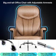 500lbs Big and Tall Office Chair for Heavy People, Heavy Duty Ergonomic Office Chair with Adjustable Lumbar Support and Wide Seat, Brown