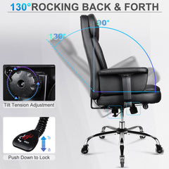 500lbs Big and Tall Office Chair for Heavy People, Heavy Duty Ergonomic Office Chair with Adjustable Lumbar Support and Wide Seat, Black