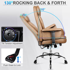 500lbs Big and Tall Office Chair for Heavy People, Heavy Duty Ergonomic Office Chair with Adjustable Lumbar Support and Wide Seat, Brown