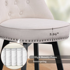 26” Counter Height Bar Stools Set of 2, Upholstered Island Chairs Stool, 360° Swivel Fabric Bar Chairs with Footrest, Beige