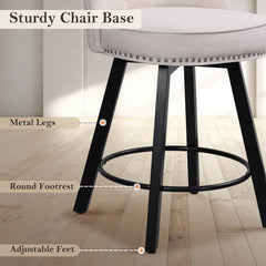 26” Counter Height Bar Stools Set of 2, Upholstered Island Chairs Stool, 360° Swivel Fabric Bar Chairs with Footrest, Beige