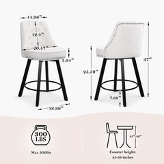 26” Counter Height Bar Stools, Upholstered Island Chairs Stool, 360° Swivel Fabric Bar Chairs with Footrest, Beige