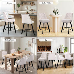 26” Counter Height Bar Stools Set of 2, Upholstered Island Chairs Stool, 360° Swivel Fabric Bar Chairs with Footrest, Beige