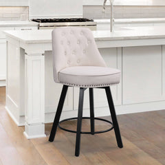 26” Counter Height Bar Stools, Upholstered Island Chairs Stool, 360° Swivel Fabric Bar Chairs with Footrest, Beige