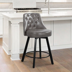 26” Counter Height Bar Stools, Upholstered Island Chairs Stool, 360° Swivel Faux Leather Bar Chairs with Footrest, Grey