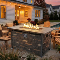 48'' Propane Gas Fire Pit Table 50000 BTU Auto-Ignition W/ Metal Tabletop, Dustproof Cover, Glass Beads, Gray