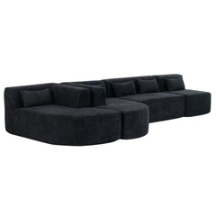 143.7" Upholstered Sofa Free-combined Sofa Couch with Two Chaise Lounge and Five Back Pillows for Living Room, Black