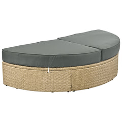 Outdoor Patio Daybed Wicker Rattan Double Daybed Round Sofa Furniture Set with Retractable Canopy, 4 Pillows for Lawn Garden Backyard Porch Pool, Grey