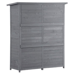 Outdoor 5.3ft Hx4.6ft L Wood Storage Shed Tool Organizer,Garden Shed, Storage Cabinet with Waterproof Asphalt Roof, Double Lockable Doors, 3-tier Shelves, Gray