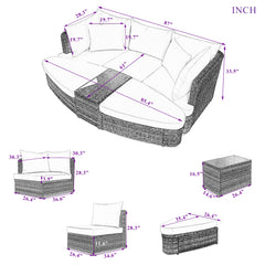 6-Piece Patio Outdoor Conversation Round Sofa Set, PE Wicker Rattan Separate Seating Group with Coffee Table, Beige