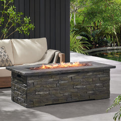 56" Outdoor 40,000 BTU Rectangular MgO Concrete Propane Fire Pit, Stone Pattern (Tank Cover not Included)