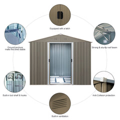 8ft x 6ft Outdoor Metal Storage Shed with Window Grey