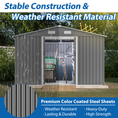 10X8 FT Outdoor Tool Storage Shed with Metal Foundation & Lockable Doors,  All Weather Metal Sheds for Garden, Patio, Backyard, Lawn, Gray