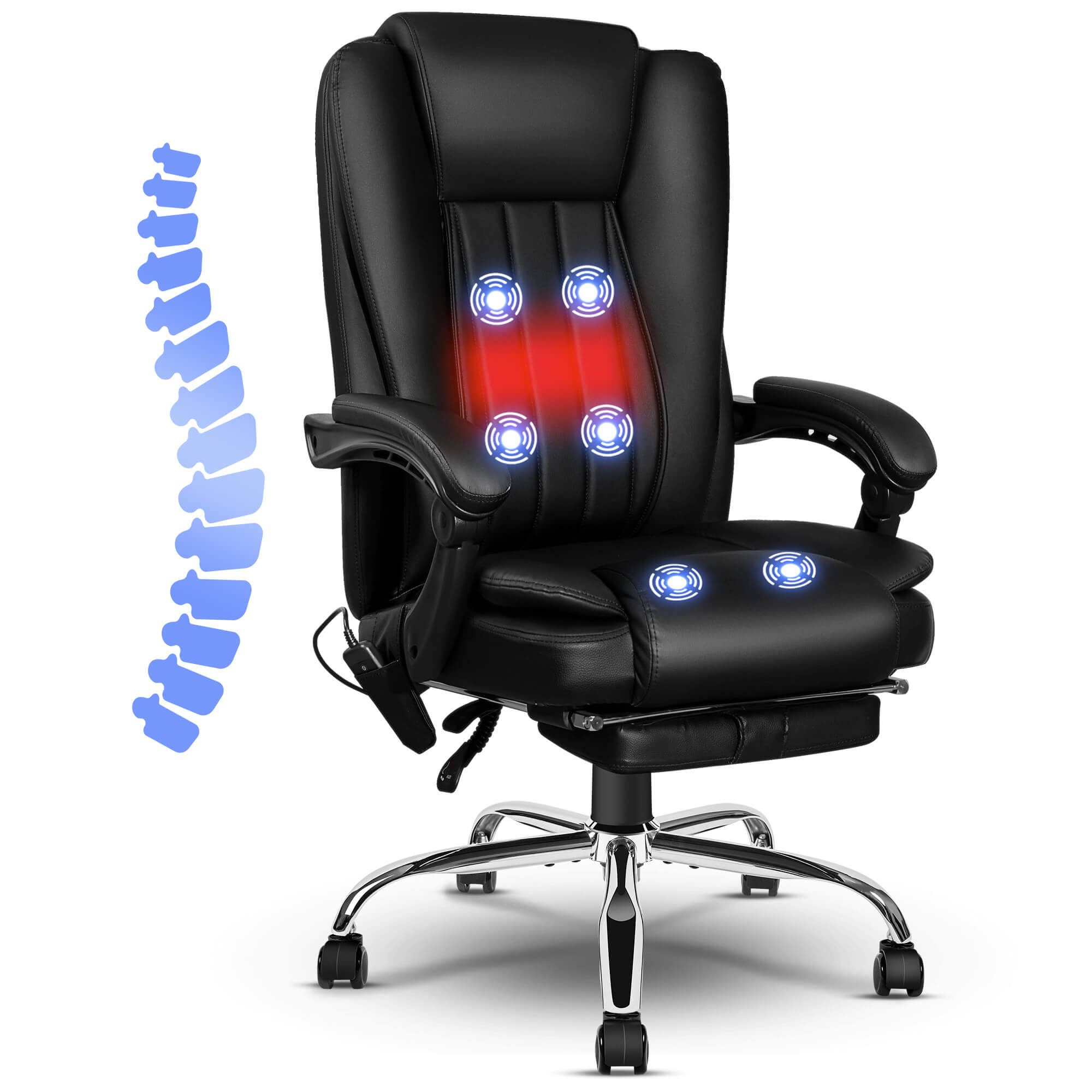 6-Point Massage Office Chair with Heating, 90-135 Reclining Backrest, Black 6-Point Massage Office Chair with Heating, 90-135 Reclining Backrest, Black