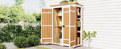 Outdoor 5.5ft Hx4.1ft L Wood Storage Shed, Garden Tool Cabinet with Waterproof Asphalt Roof, Four Lockable Doors, Multiple-tier Shelves, Natural