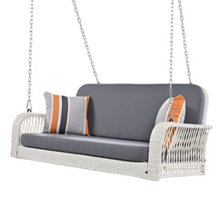 PE Wicker Porch Swing, 2-Seater Hanging Bench With Chains, Cushion