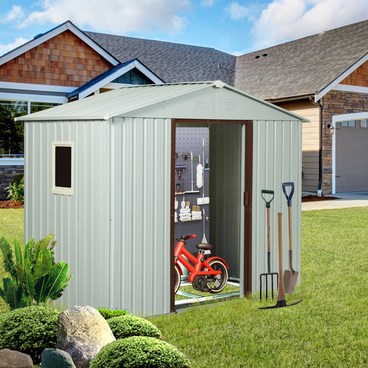 8ft x 4ft Outdoor Metal Storage Shed With window White