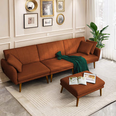 Convertible Sectional Sofa, Sleeper Couch Bed with 3-Level Reclining Backrest, Storage & Ottoman