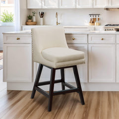 26” Counter Height Bar Stools, Upholstered Island Chairs Stool Bar Chairs with 360° Swivel, Beige